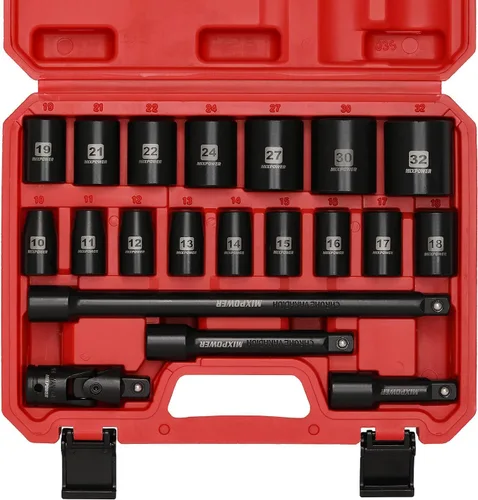 Miniatura 2 de MIXPOWER Juego de dados de impacto poco profundo de 1/2 pulgada, tamaño métrico, 0.394 in-1.260 in, CR-V Proyecto de reparación y mecánico de 6