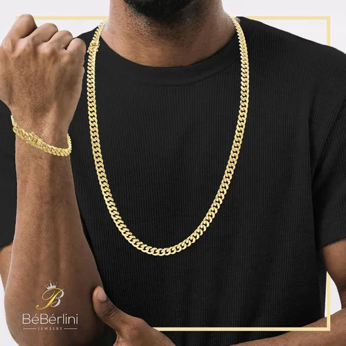 Miniatura 2 de BEBERLINI Cuban Link Chain 14K Gold Plated Curb Customizable Necklace 30 Bracelet 85 9 Stainless Steel Fashion Jewelry Set For Men 6 mm - 14 mm