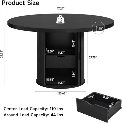 Miniatura 2 de Mesa de comedor redonda de 47 pulgadas para 4, mesa de cocina circular con estante de almacenamiento de 2 capas y un cajón, mesas de comedor