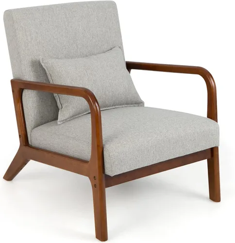 Miniatura 11 de Giantex Juego de 2 sillas decorativas modernas con almohada, cómodo sillón tapizado con almohadillas de fieltro antideslizantes, marco de madera