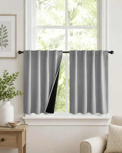Miniatura 40 de PONY DANCE Cortinas opacas 100% cortas de 24 pulgadas de largo, medias cortinas con aislamiento térmico para ventanas pequeñas con parte trasera