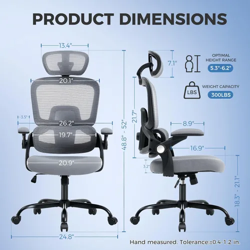Miniatura 2 de Silla de oficina ergonómica, silla de escritorio de malla con soporte lumbar ajustable 2D, alivia el dolor de espalda durante largos días de trabajo