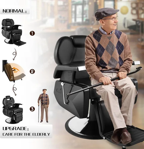 Miniatura 9 de Artist hand Silla de peluquería hidráulica, sillas de estilo de 21 pulgadas de ancho para salón con capacidad de 450 libras, silla reclinada de Negro