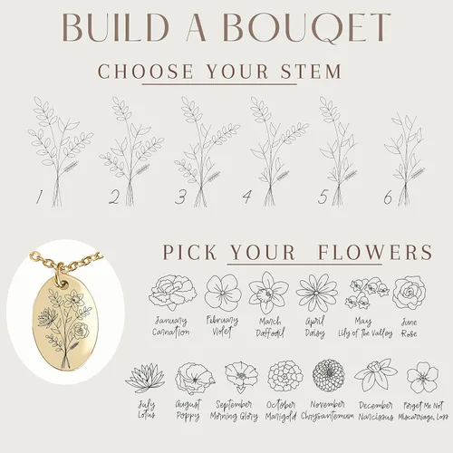 Miniatura 3 de Collar personalizado con nombre de flor de nacimiento para el día de la madre, chapado en oro de 18 quilates, collar de flores delicadas, joyería