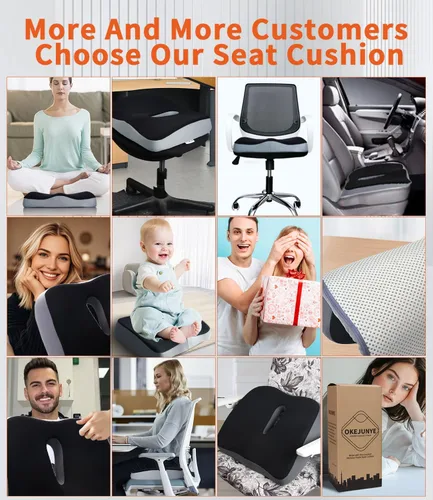 Miniatura 9 de Cojín de asiento de espuma viscoelástica, cojín grande para silla de oficina, cojín para silla de coxis, ciática, coxis, alivio del dolor de espalda