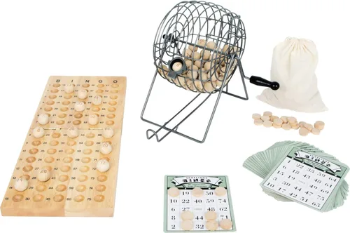 Miniatura 4 de small foot Juego de bingo 1831 con máquina mezcladora tambor de lotería hecho de metal, materiales de juego hechos de madera, a partir de 6 años