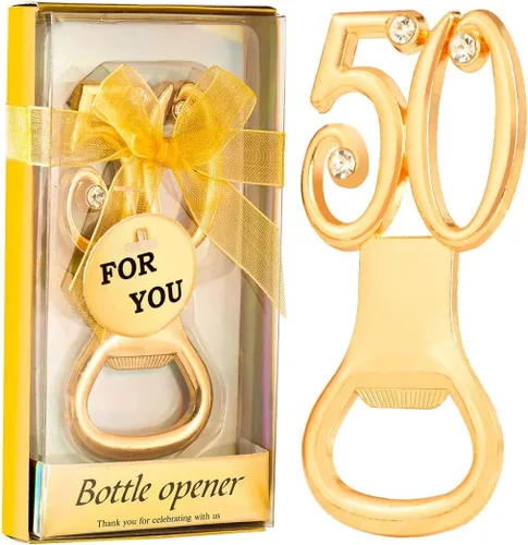50 abrebotellas dorados para regalos de fiesta de cumpleaños número 50 o aniversario de boda 50, regalos de fiesta de cumpleaños, recuerdos de