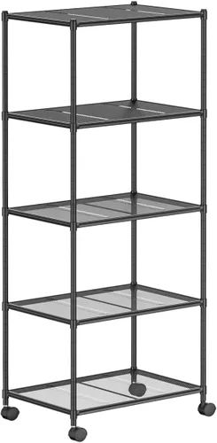 OVICAR Estante de almacenamiento con ruedas – Estantería ajustable de alambre de malla de 5 niveles, estante de almacenamiento de metal para cocina,