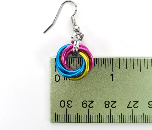 Miniatura 3 de Pansexual pride earrings, handmade chainmail love knot jewelry; pink, yellow, blue