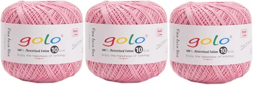 Miniatura 90 de Golo - Bolas de hilo para crochet de algodón tamaño 10, color algodón para crochet D-Fresa D078-fresa