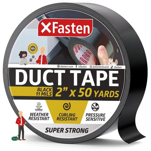 XFasten Cinta adhesiva de superresistencia, color negro, 2 x 50 yardas, cinta adhesiva para interiores y exteriores, para uso escolar e industrial,