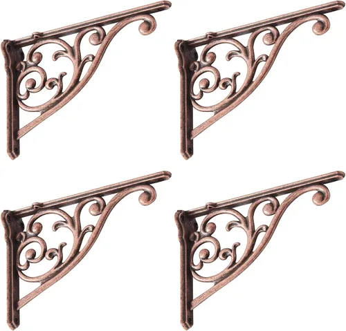 Miniatura 64 de Soportes de estante de 4 pulgadas, paquete de 4 soportes de pared de latón antiguo de alta resistencia, estantes decorativos de cocina victoriana