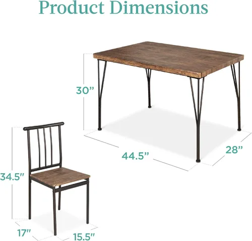 Miniatura 7 de Best Choice Products Juego de 5 muebles de mesa de comedor rectangulares modernos de metal y madera para interiores, para cocina, comedor, rincón
