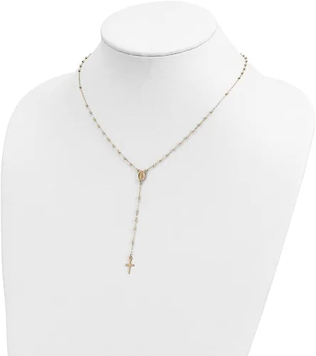 Miniatura 4 de Diamond2Deal Oro amarillo de 14 quilates pulido y corte de diamante con 3 pulgadas ext. Collar de rosario, regalo de joyería fina para mujer, Metal