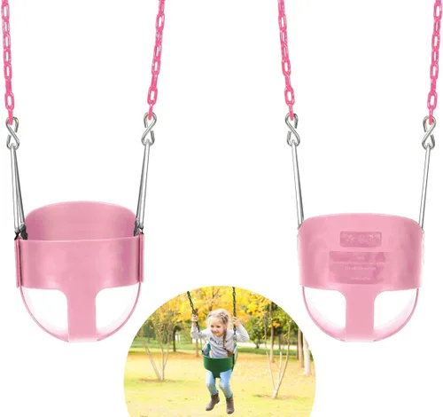 Miniatura 5 de Asiento de columpio para niños pequeños con respaldo alto 59 con cadenas revestidas de plástico resistente, totalmente montado para accesorios