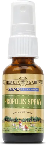 Honey Gardens Spray de garganta de propóleo de abeja | con miel cruda de apiterapia, raíz de regaliz y usnea | 50 porciones | 1 onza líquida