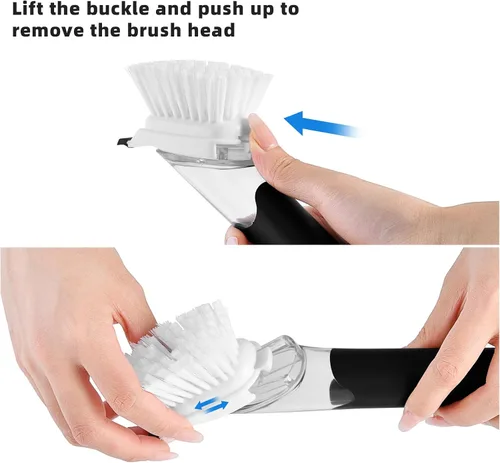 Miniatura 6 de SUBEKYU Cepillos para platos con dispensador de jabón, cepillos para fregar platos de cocina con asa, limpiadores de limpieza para platos, sartenes
