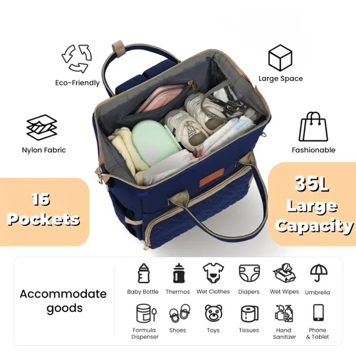 Miniatura 2 de ROSEGIN Mochila para pañales con cambiador, funda para chupete, bolsa de bebé para niños y niñas pequeños, grande, elegante, impermeable, bolsa