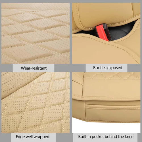 Miniatura 7 de MIROZO - Juego completo de fundas para asientos de cuero para automóvil, fundas de cuero para asientos de automóvil, protectores de asientos de Beige