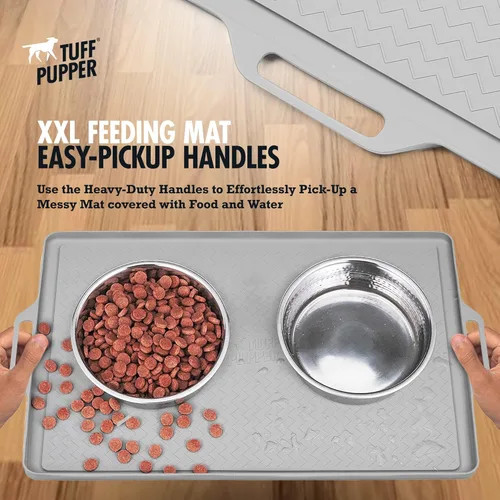 Miniatura 3 de Tuff Pupper XXL Tapete de alimentación para perros 36x24 para comida y agua Tapete impermeable de silicona para pisos Tapete de comida para Gris