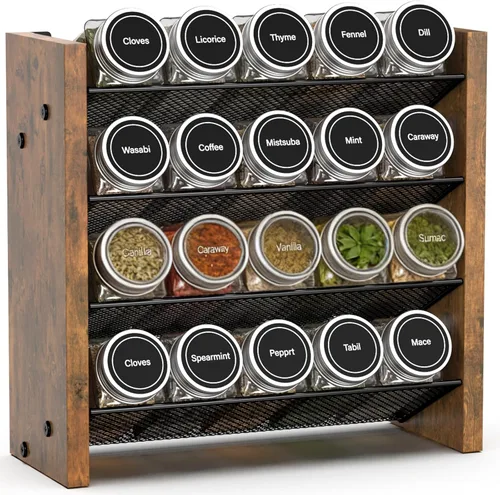 Miniatura 10 de NESAPTO Organizador de especias para gabinete, organizador de condimentos vertical de madera de 4 niveles, montaje en pared o estante de especias