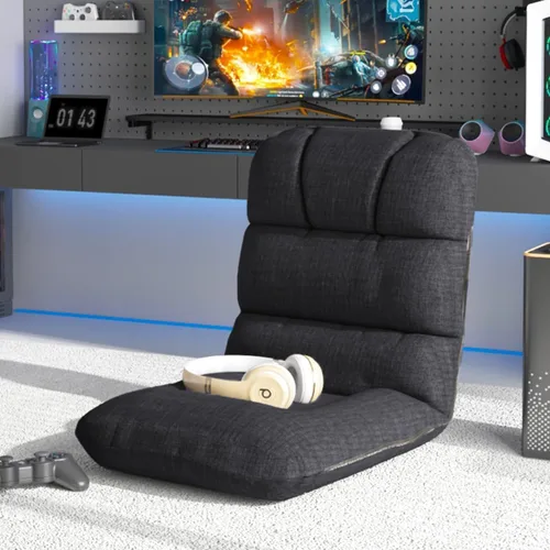 Miniatura 12 de Silla de juegos de suelo, 6 posiciones ajustables, tumbona, para adolescentes y adultos, silla plegable acolchada de meditación con reposabrazos