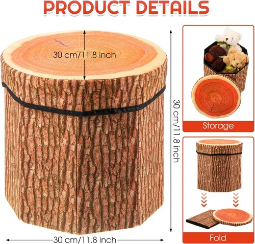 Miniatura 3 de Amylove Paquete de 3 taburetes de almacenamiento de tocones de árbol, taburete otomano de 12 x 12 pulgadas, bonita caja de juguetes plegable