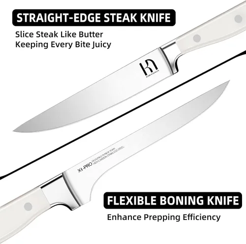Miniatura 7 de KnifeSaga Juego de Bloque de Cuchillos de Cocina, Juego de Cuchillos Ultra Afilados de 15 Piezas Duraderas, Acero Inoxidable de Alto Carbono Blanco