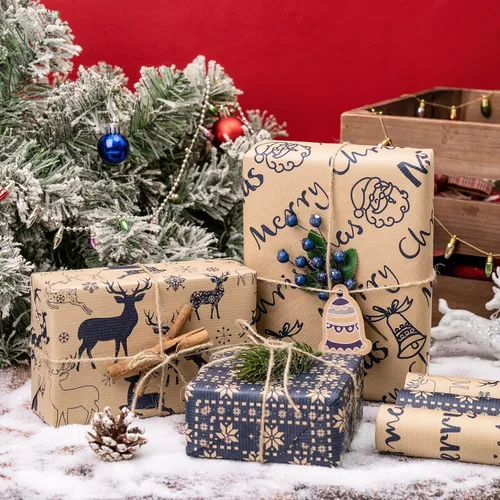 Miniatura 4 de RUSPEPA - Rollos de papel de regalo de Navidad - Mini rollo - 17 pulgadas x 10 pies por rollo, total de 3 rollos - Diseño de renos y copos de nieve