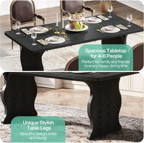 Miniatura 8 de Tribesigns Mesa de comedor negra para mesa de cocina moderna rectangular de 4 a 6 pulgadas, muebles de cocina y comedor grandes de granja