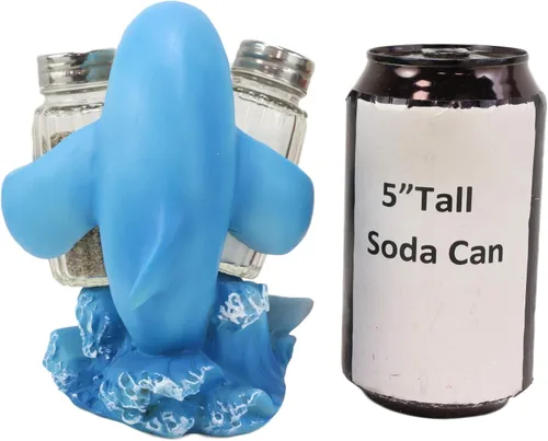 Miniatura 3 de Ebros Gift Náutico Ocean Marina Dolphin Rising Above Sea Waves Hugging Salt and Pepper Shakers Holder Figurine Stand For Coastal Beach Marine