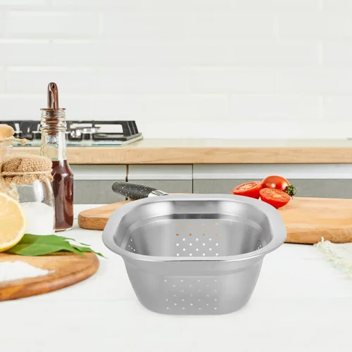 Miniatura 7 de VOSAREA Lavabo cuadrado de acero inoxidable, colador de metal, colador cuadrado de gran capacidad, para frutas, cocina, lavado de verduras