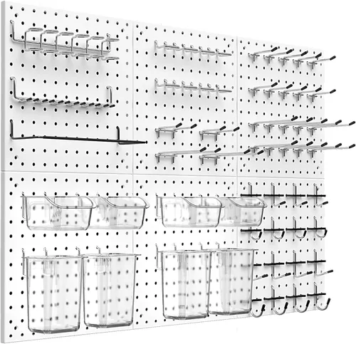 Kit de Tablero de Clavijas Daanxw, Incluye Tablero y Accesorios, con Ganchos y Contenedores, Organizador de Pared para Oficina, Exhibición de Blanco