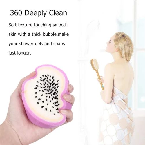 Miniatura 6 de LALAFINA Esponjas de baño de frutas, 4 unidades para niños, lindos fregadores corporales, esponjas de limpieza de ducha para accesorios de baño