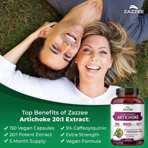 Miniatura 3 de Zazzee Extracto de alcachofa extra fuerte 20:1, 5% de ácido cafeoilquínico, 150 cápsulas veganas, suministro para 5 meses, escolimo de Cynara, apoyo