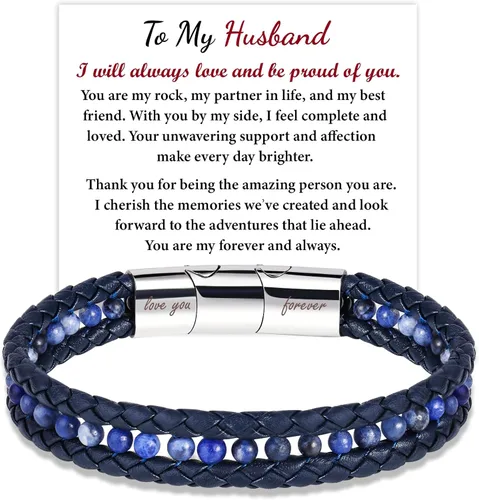 Miniatura 16 de To My Boyfriend/Son/Grandson/Father/Husband Black Onyx Tiger Eye Blue Sodalite Leather Bracelets Jewelry For Men, Birthday Anniversary Valentines