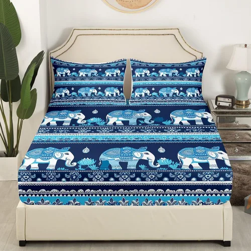 Miniatura 3 de Juego de sábanas bajeras de elefante, tamaño individual, exótico, bohemio, paisley, floral, para niños, niños, étnico, tribal y vida silvestre