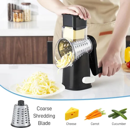 Miniatura 5 de VEKAYA Rallador de Queso, Rallador de Queso con Manivela Manual, Rallador de Queso con 4 Cuchillas Intercambiables, Rebanador de Verduras, Base