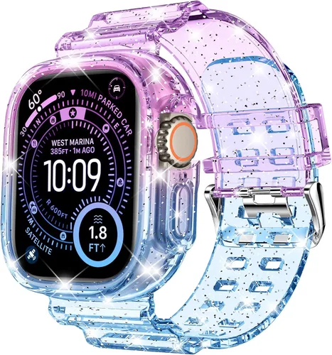 Miniatura 75 de DABAOZA - Correa compatible con Apple Watch de 49 mm, 46 mm, 45 mm, 44 mm, 42 mm, 41 mm, 40 mm, 38 mm, con protector, correa de TPU brillante