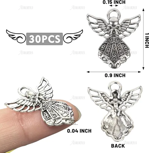 Miniatura 5 de AUEAR, Colgantes de plata antigua con dijes de ángel para hacer joyas de bricolaje, collar y pulsera