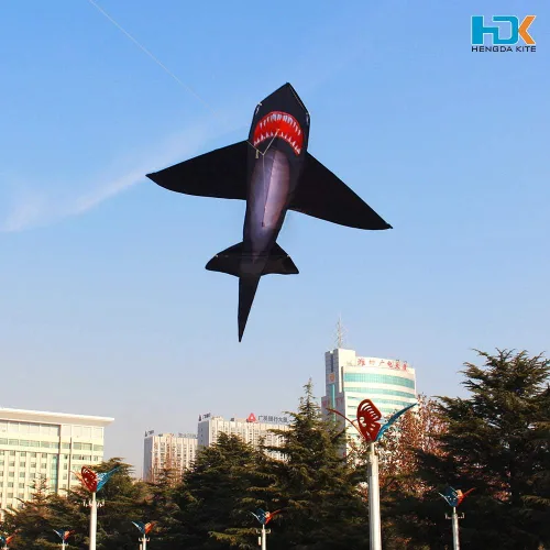 Miniatura 4 de HENGDA KITE para adultos realista tiburón negro cometa de una sola línea volando juguetes al aire libre playa parque jugar