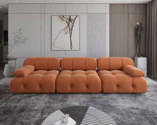 Miniatura 21 de JACH Sofá modular convertible de 104 pulgadas, sofás minimalistas de terciopelo de mediados de siglo, sofá ancho de 3 asientos moderno de lujo