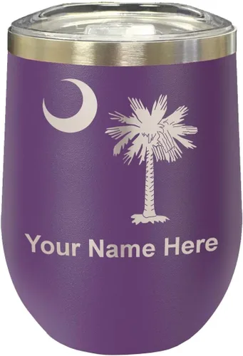 Miniatura 12 de LaserGram Vaso de vino de acero inoxidable de doble pared, bandera de Carolina del Sur, grabado personalizado incluido (rosa)
