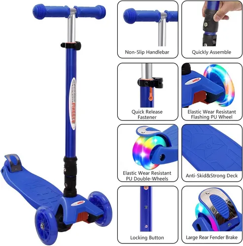 Miniatura 4 de ChromeWheels Patinetes Plegables para Niños, Patinete Deluxe con 4 Alturas Ajustables, Límite de Peso 132 libras, 3 Ruedas, Inclínate para Dirigir #