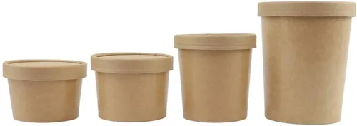 Miniatura 3 de Cuencos de sopa de papel kraft ecológicos Vasos desechables de papel kraft con tapa Contenedores marrones – Tazas de sopa ideales