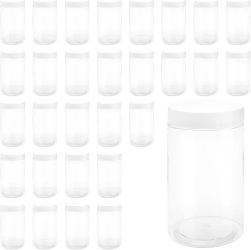 30 recipientes de limo de 14 onzas con tapas blancas, tarros de plástico transparente de boca ancha, pequeños recipientes de plástico transparente