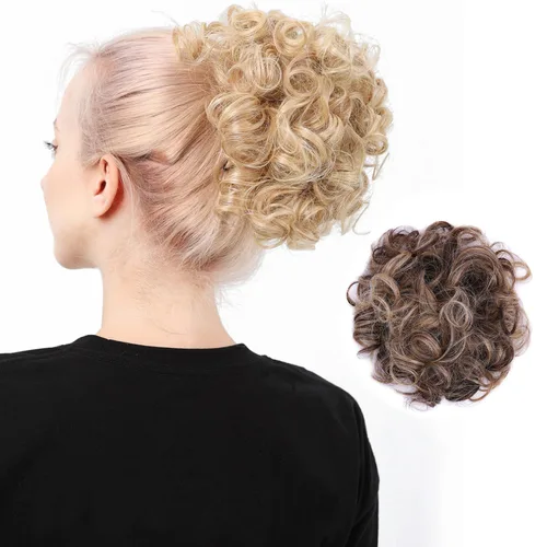 Miniatura 16 de Moño de cabello rizado desordenado, pieza de cabello sintético resistente al calor, extensiones de moño de cabello despeinado con cordón Updos Negro
