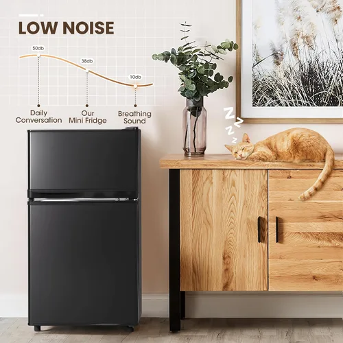 Miniatura 5 de Manastin Mini refrigerador de 3.55 pies cúbicos con congelador, refrigerador pequeño de 2 puertas con termostato ajustable, mini refrigerador