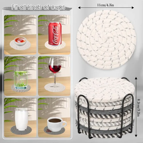 Miniatura 3 de Billbotk 10 Piezas Posavasos para Bebidas, Posavasos Absorbentes para Bebidas con Soporte, Juego de Posavasos para Mesa de Café para Decoración