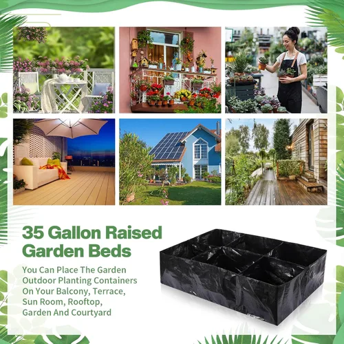 Miniatura 4 de 6 piezas de 35 galones de tela elevada cama de jardín transpirable contenedor de cultivo con 6 compartimentos rectangular grande elevado cama